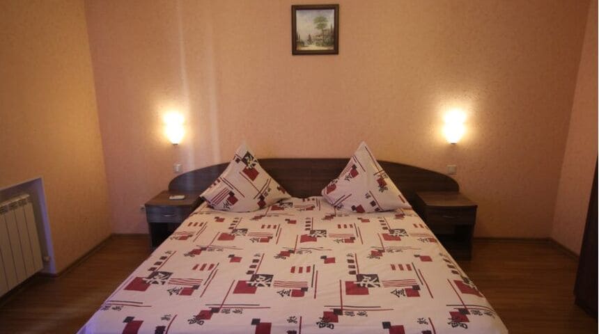 Гостевой дом Профит -двуспальная кровать вид в номере.jpeg