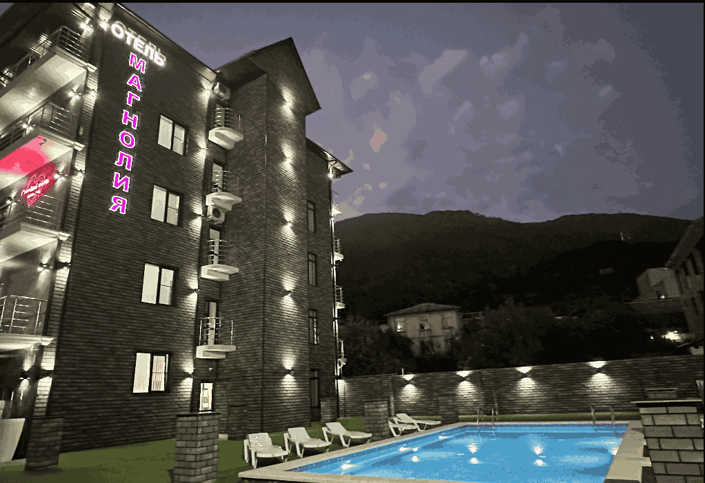 Гостиница Магнолия в Гаграх на поезде, ночной отель.png