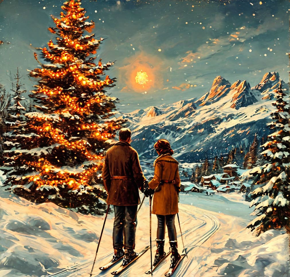 Парень и девушка стоят на лыжах возле санатория Жемчужина.jpg