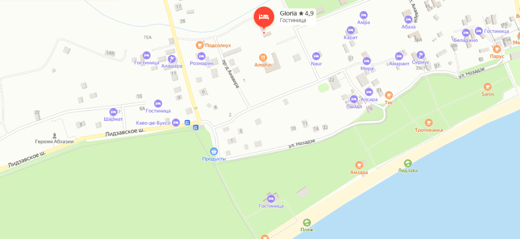 Отель Глория в Лдзаа, Абхазия на карте.png