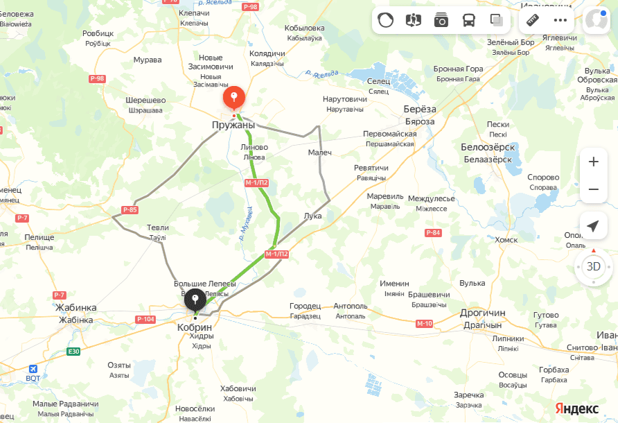 Расстояние от Пружан до Кобрина.png