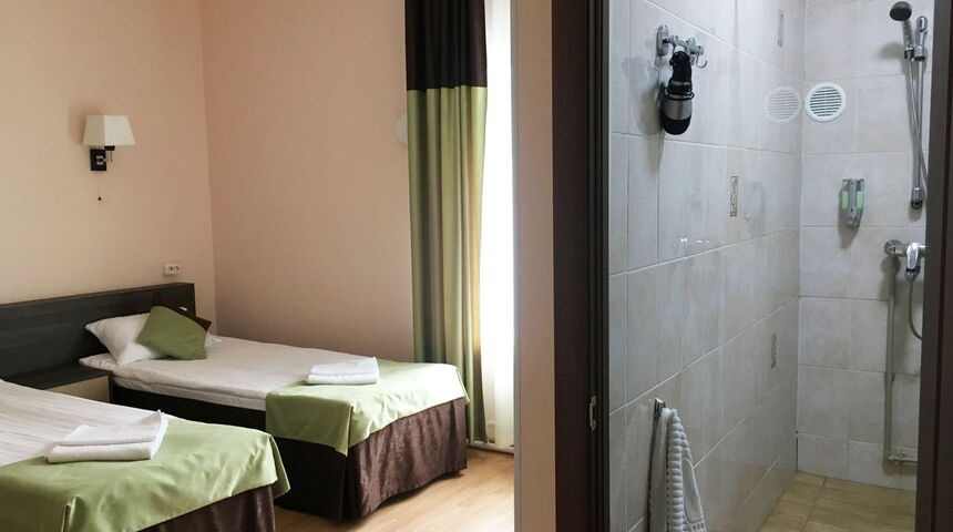 Мини отель Илма -двухместный номер, вид внутри и санузел.jpg